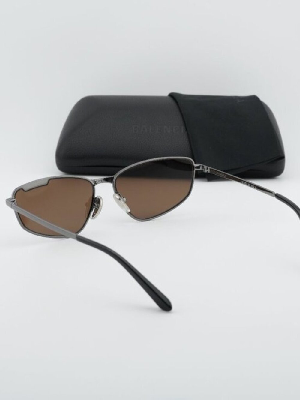 Balenciaga BB0277S 002 Unisex Rectangle Sunglasses - Ruthenium / Brown - Picture 10 of 10